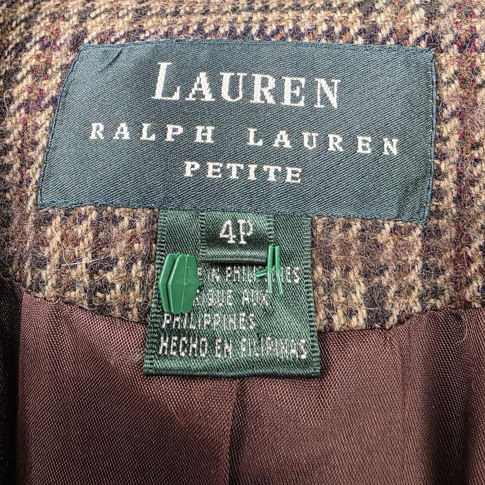 Lauren Ralph Lauren Blazer Womens 4P Brown Plaid Wool Alpaca Tweed Elbow Patch - Picture 2 of 16